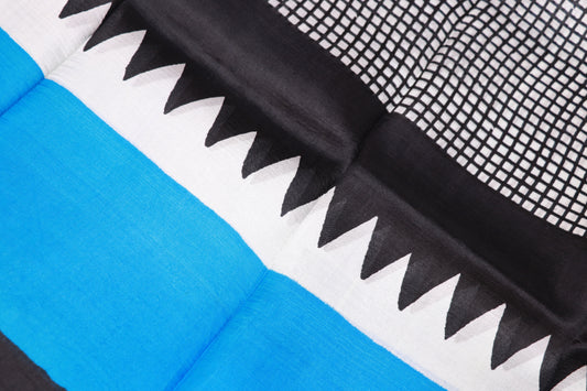 Pure Tusser Saree Blue With Black Colour