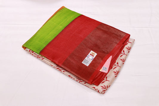 Pure Tusser  Saree Half With White Red