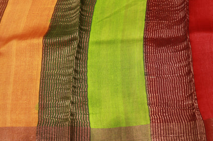 Pure Tusser  Saree Half With White Red