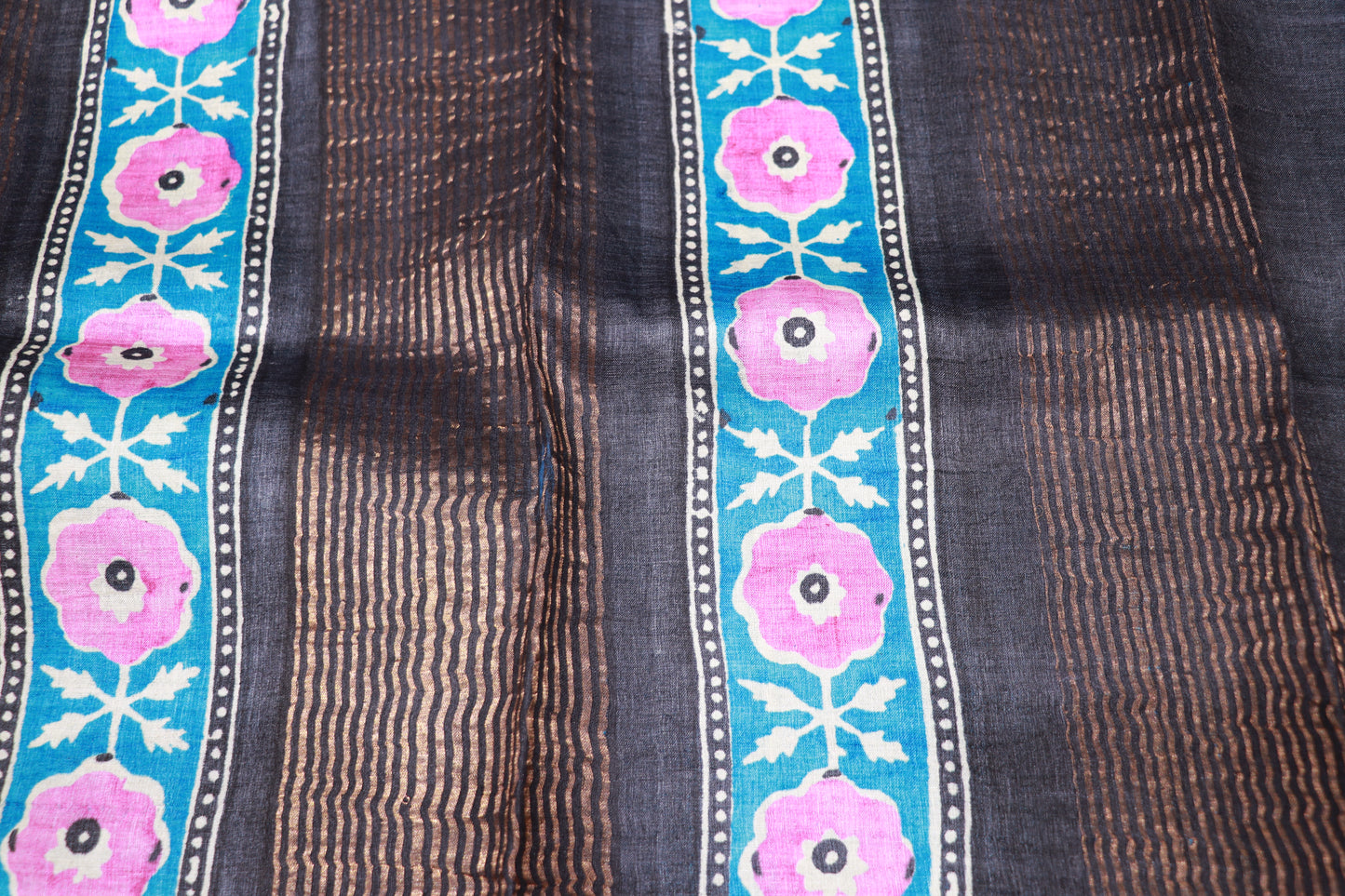 Pure  Tusser  Blue  With Pink Colour