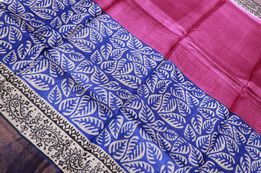 Pure  Tusser Voilet  With Blue Colour