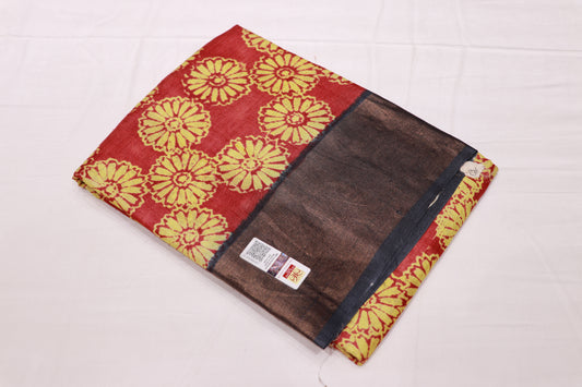 Pure  Tusser Red  With  Yellow  Colour