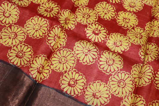 Pure  Tusser Red  With  Yellow  Colour