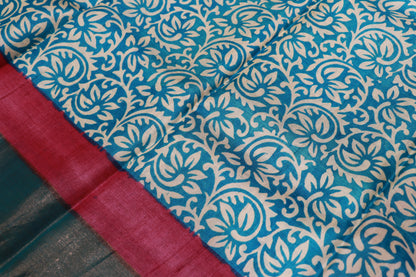 Pure  Tusser  Sky Blue  With White  colour