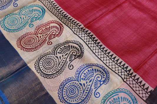 Pure  Tusser  Pink  With  Half White Colour