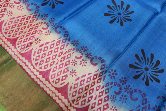 Pure  Tusser Blue Colour