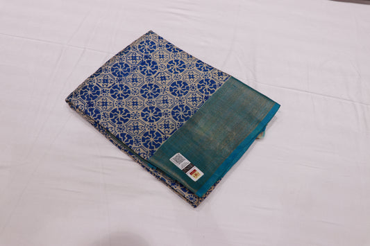 Pure  Tusser Half White With  Blue Colour