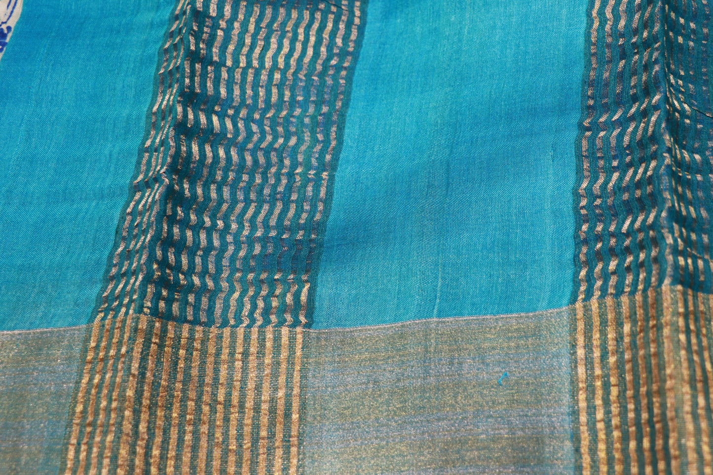 Pure  Tusser Half White With  Blue Colour