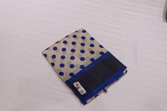 Pure  Tusser Half White  With Blue Colour