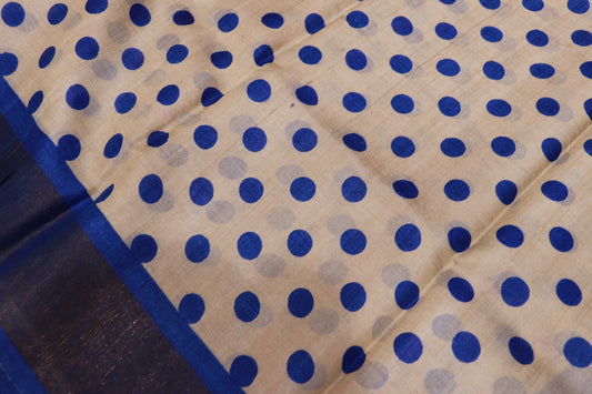 Pure  Tusser Half White  With Blue Colour