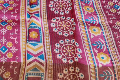 Pure  Tusser  Pink With Voilet Colour