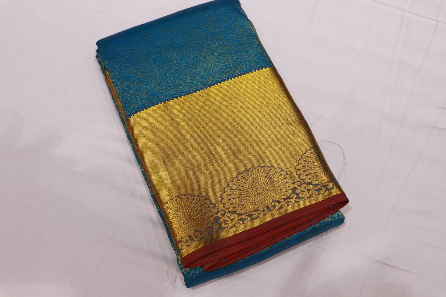 Pure Silk saree Blue  WIth  Red Colour