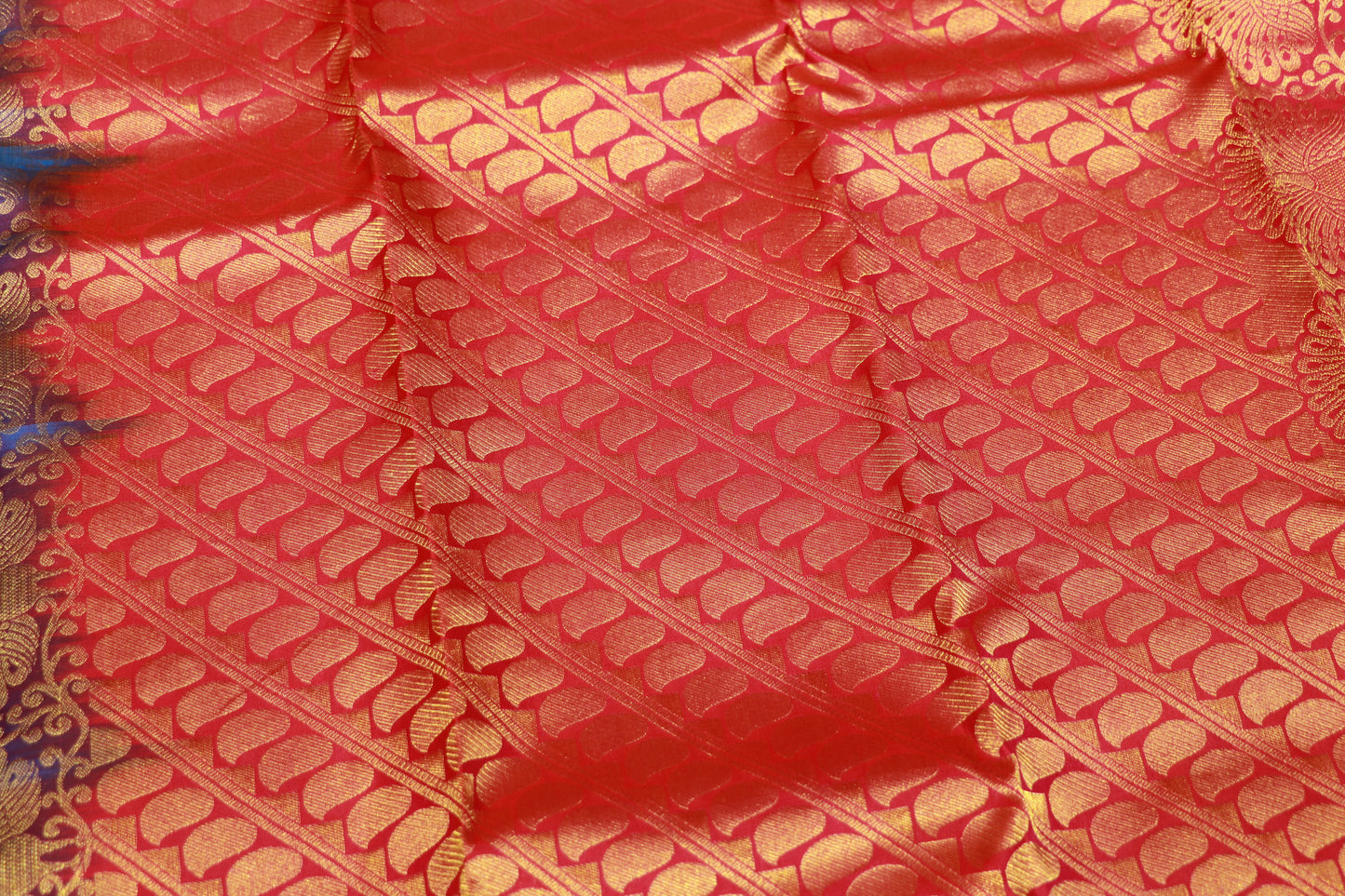 Pure Silk saree Blue  WIth  Red Colour