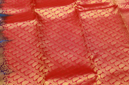 Pure Silk saree Blue  WIth  Red Colour