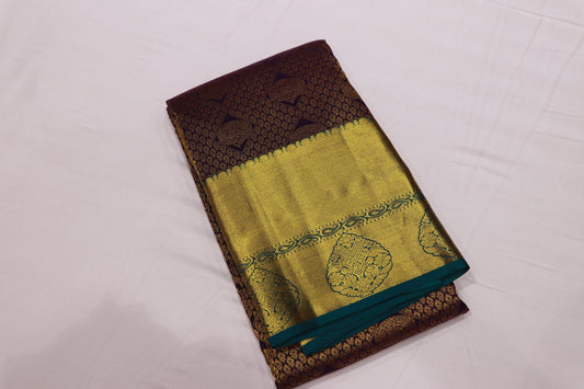Pure Silk  Saree  Brown With  Blue  Colour