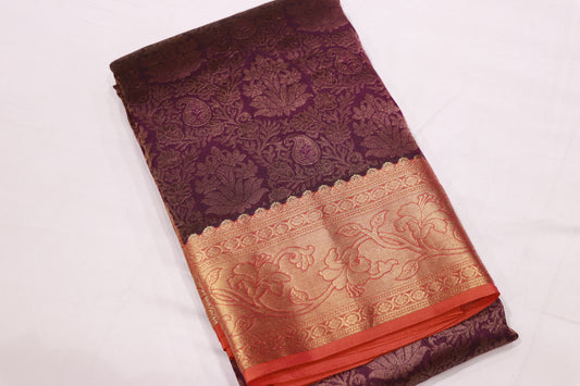 Pure Silk  saree Violet  with  Red  Colour