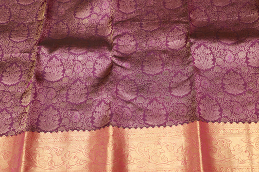 Pure Silk  saree Violet  with  Red  Colour
