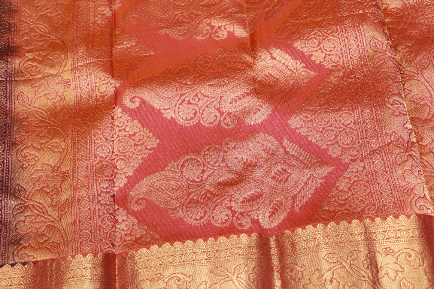 Pure Silk  saree Violet  with  Red  Colour