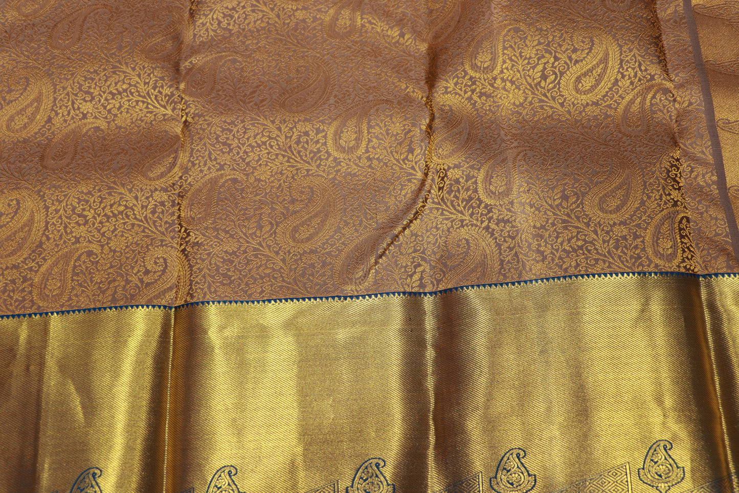 Pure Silk saree Gold With  Blue  Colour
