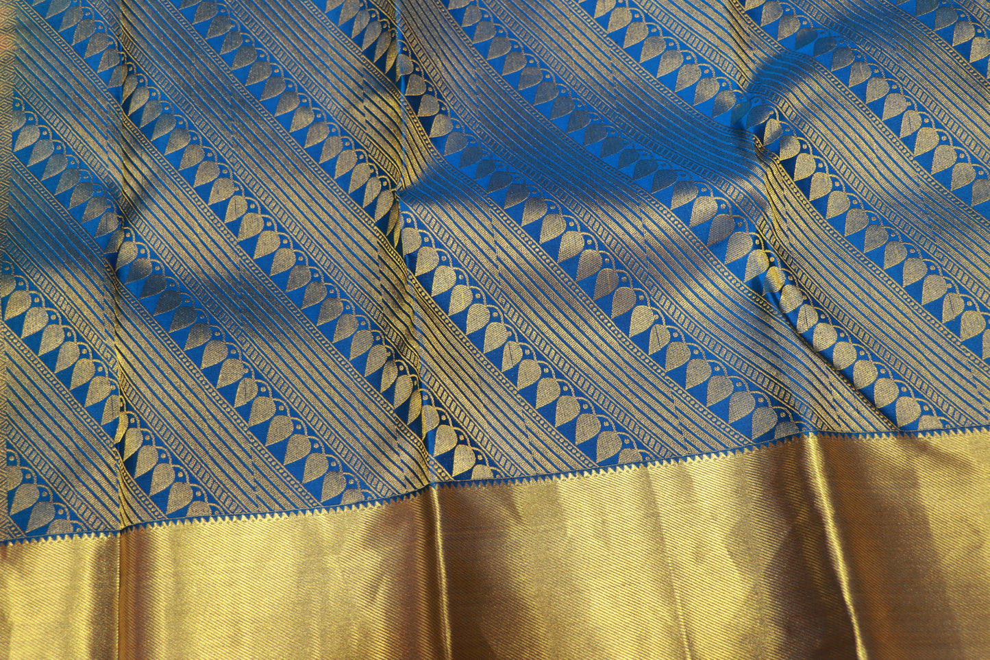 Pure Silk saree Gold With  Blue  Colour