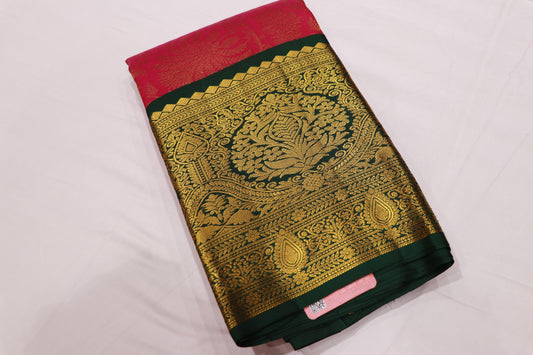 Pure Silk saree Pink  With Green Colour