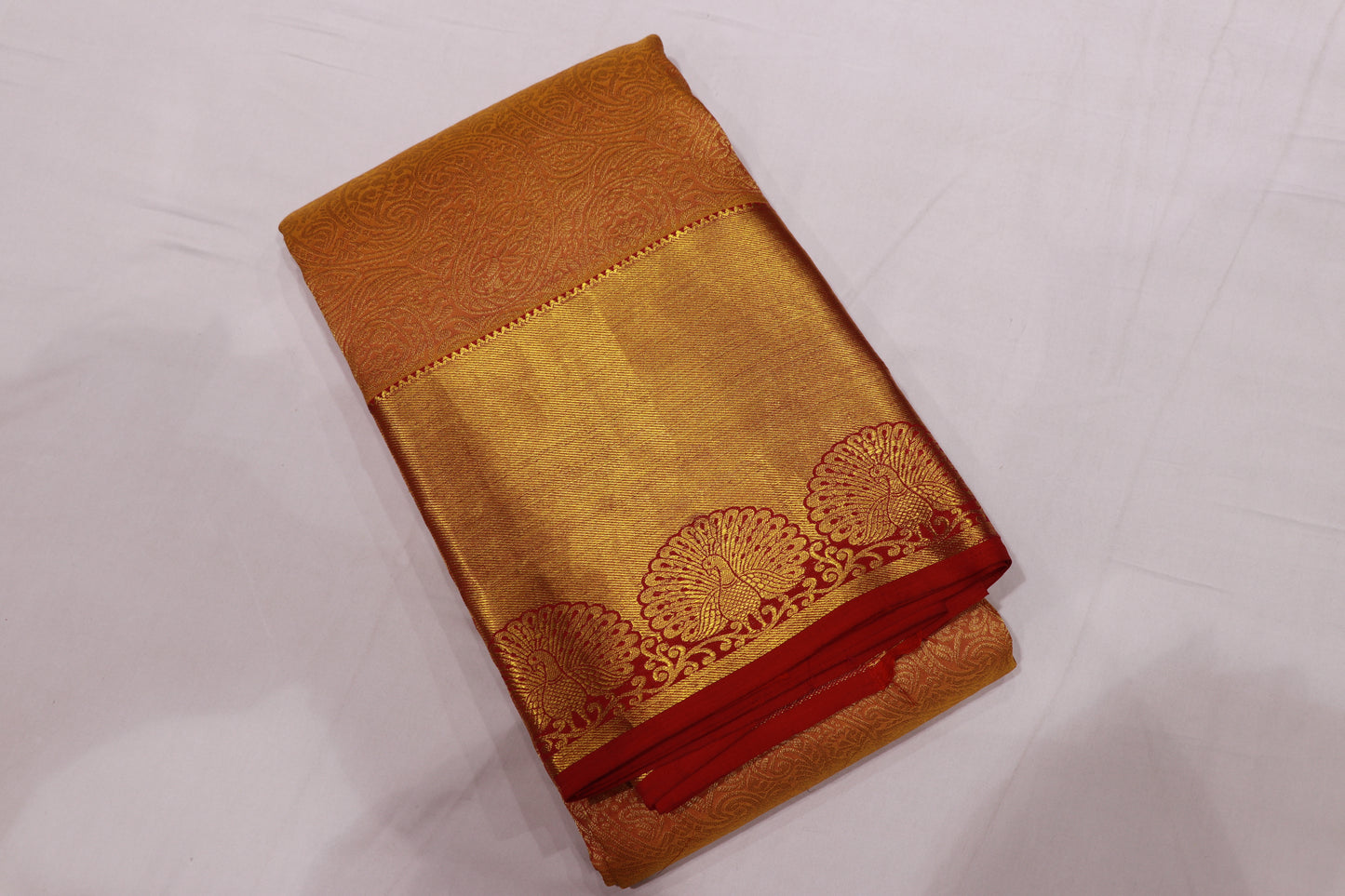 Pure Silk saree Yellow  With  Red Colour