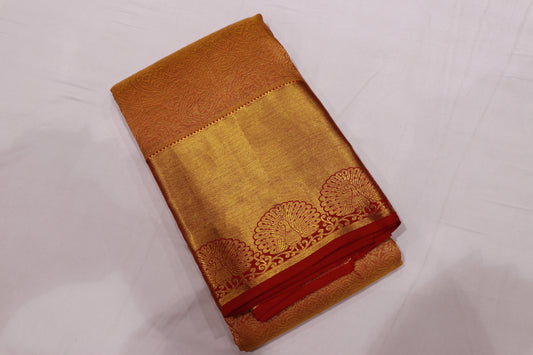 Pure Silk saree Yellow  With  Red Colour