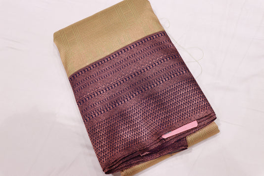 Pure Silk saree sandel With Brown colour