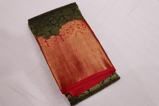 Pure Silk saree Green With  Pink Colour