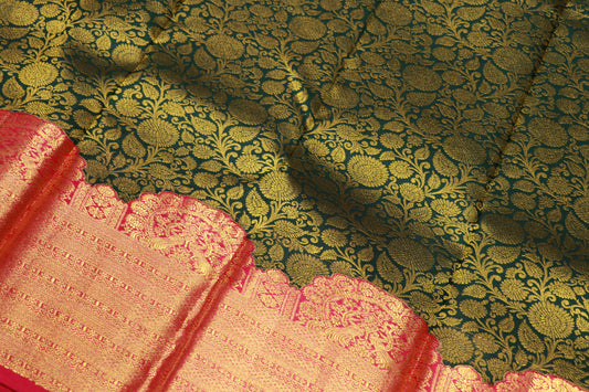 Pure Silk saree Green With  Pink Colour