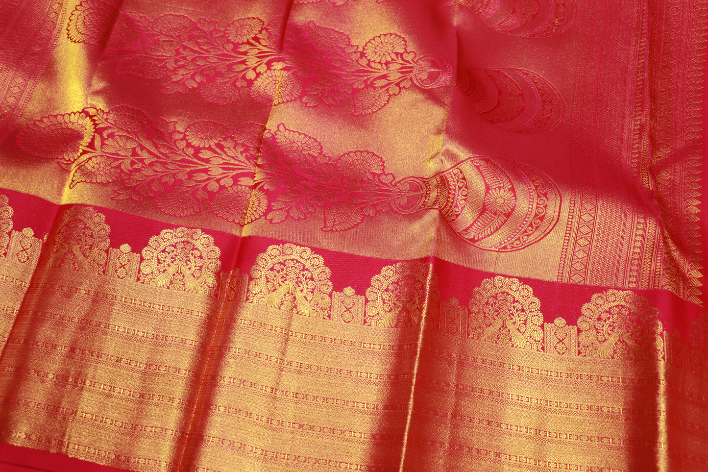 Pure Silk saree Green With  Pink Colour