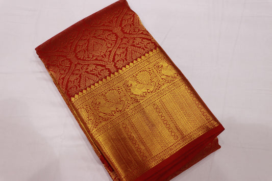 Pure Silk Saree Red With Gold Colour