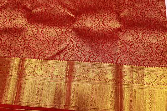 Pure Silk Saree Red With Gold Colour