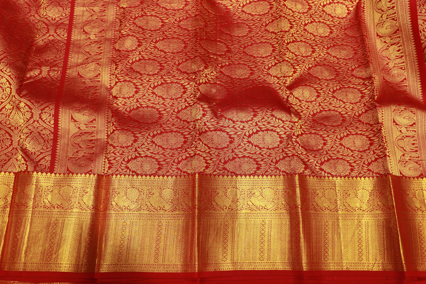 Pure Silk Saree Red With Gold Colour