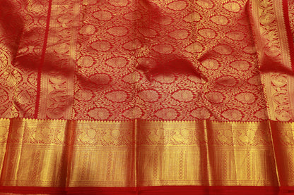 Pure Silk Saree Red With Gold Colour