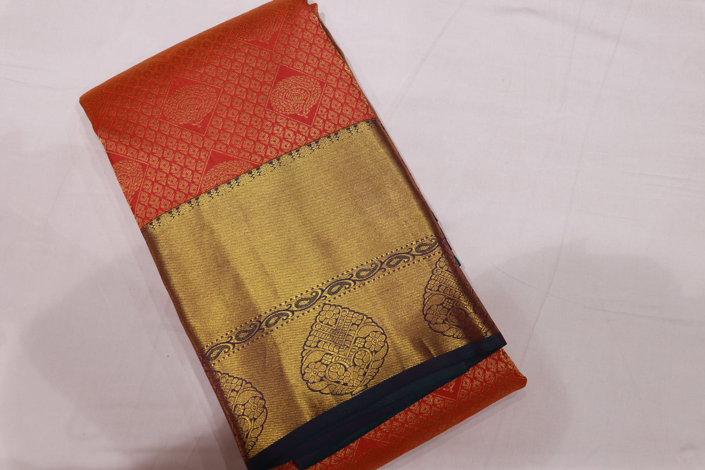 Pure  Silk Saree  Orange  With  Green Colour