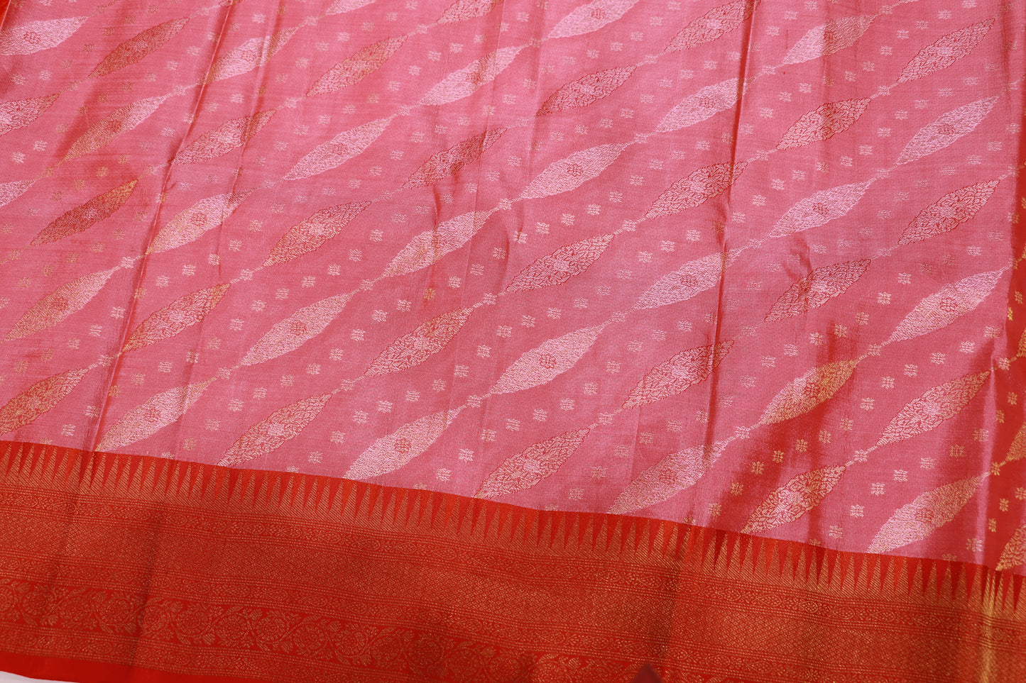 Pure  Silk Saree Baby Pink With  Orange Colour