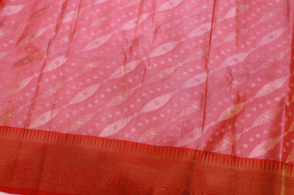 Pure  Silk Saree Baby Pink With  Orange Colour