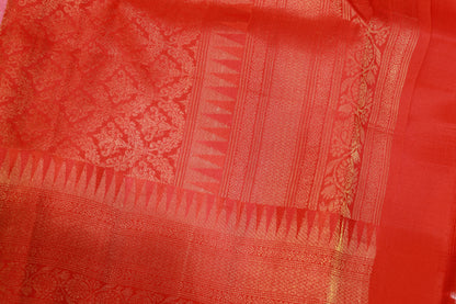 Pure  Silk Saree Baby Pink With  Orange Colour