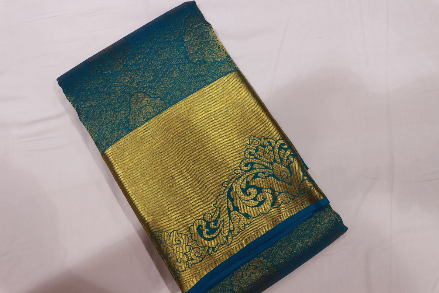 Pure  Silk Saree  Sky Blue With  Gold Colour