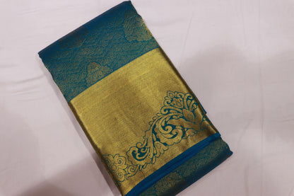 Pure  Silk Saree  Sky Blue With  Gold Colour