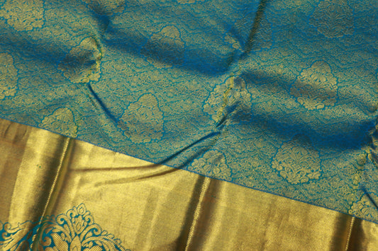 Pure  Silk Saree  Sky Blue With  Gold Colour