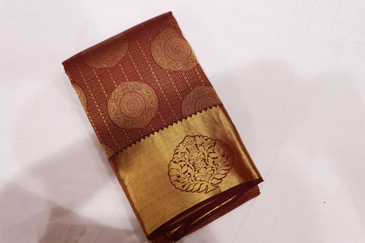 Pure  Silk Saree Maroon With Gold Colour
