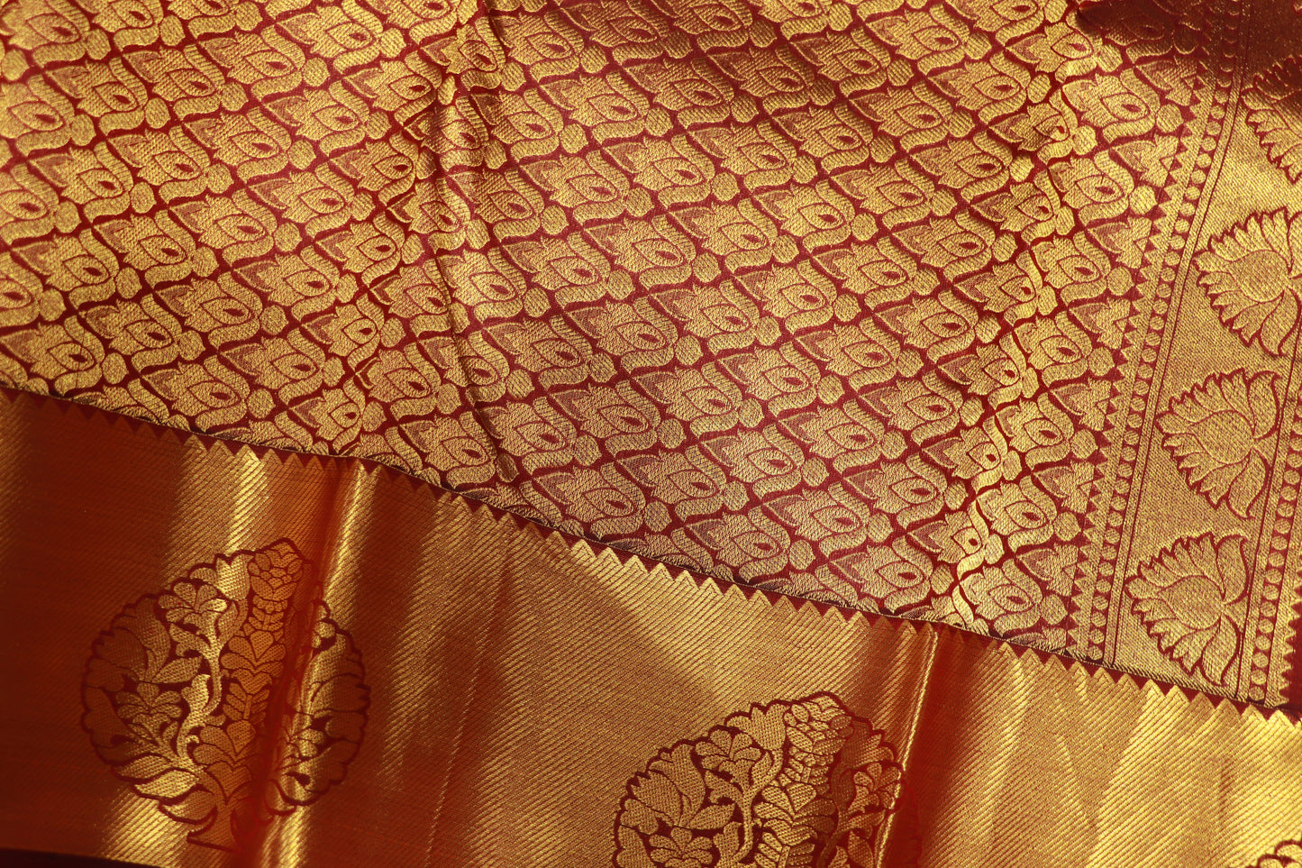 Pure  Silk Saree Maroon With Gold Colour