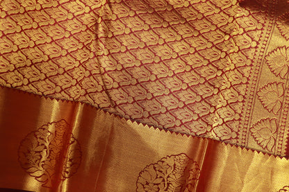 Pure  Silk Saree Maroon With Gold Colour