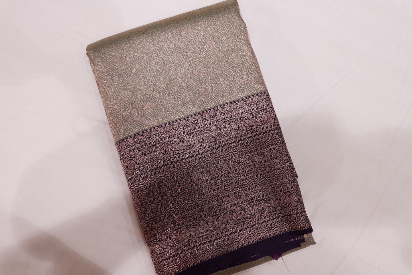 Pure  Silk Saree Pista  Green With  Voilet  Colour