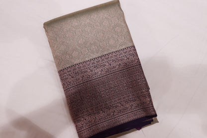 Pure  Silk Saree Pista  Green With  Voilet  Colour