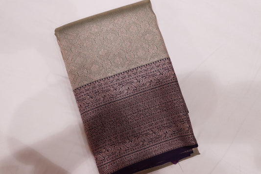 Pure  Silk Saree Pista  Green With  Voilet  Colour
