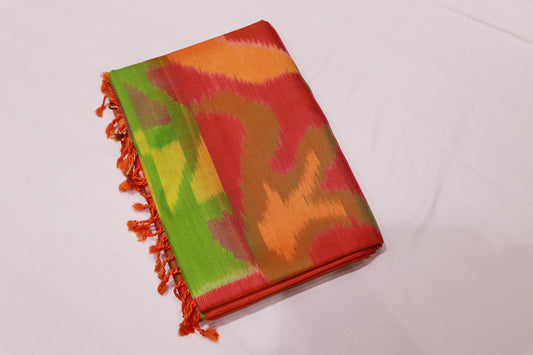 Pure Silk saree  Green With Orange Colour