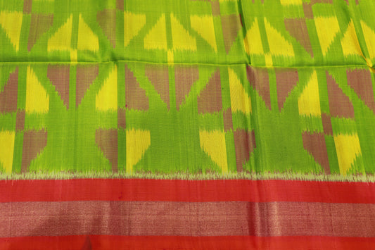 Pure Silk saree  Green With Orange Colour